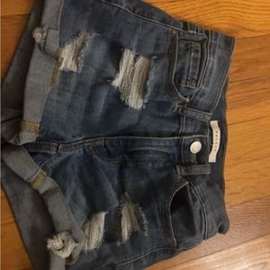 Pacsun- ripped dark-wash jean shorts